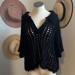 DR2 Black Crochet V-Neck Sweater